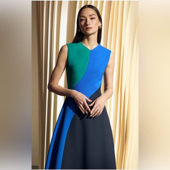 NEW The Fold London Sorrento Dress Tranquil Teal Multicolour 14 - Picture 4 of 15